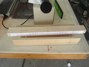 Maple bar with template at tuning station.