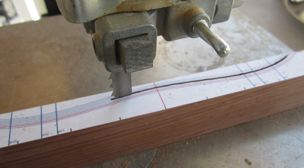 Cutting a Honduras rosewood xylophone bar